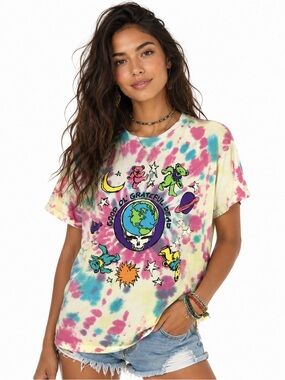 Grateful Dead Ripple Junction Tie Dye Graphic Tee Dancing Bears Earth Skeleton S